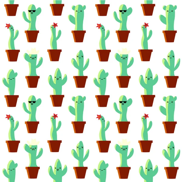 Cactus Divertidos Macetas Textura Sin Costuras — Archivo Imágenes Vectoriales