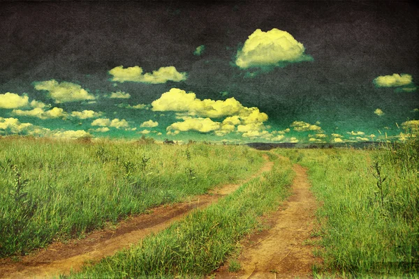 Vredige landschap met landweg, retro stijl foto — Stockfoto