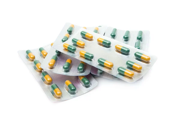 Set of pills in blister packages isolated on white — Stock Photo, Image