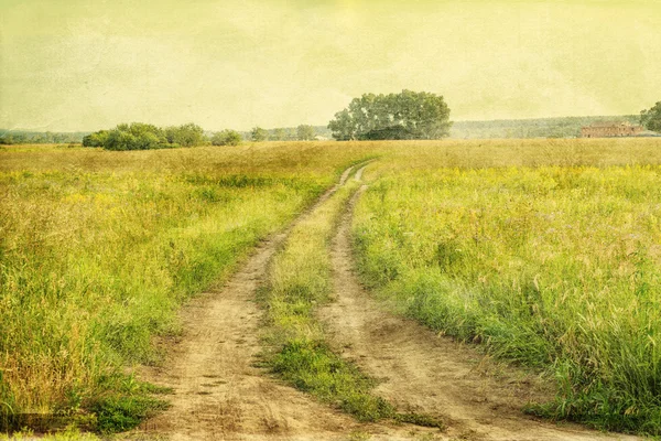 Peaceful landscape with country road, retro styled photo — Stock Photo, Image