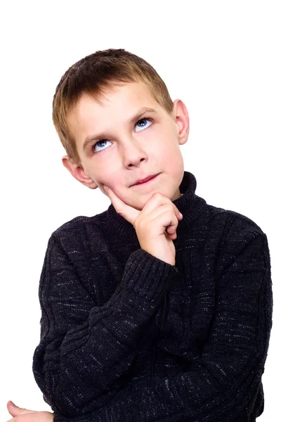 Close up portrait of boy thinking about — Stock Photo, Image