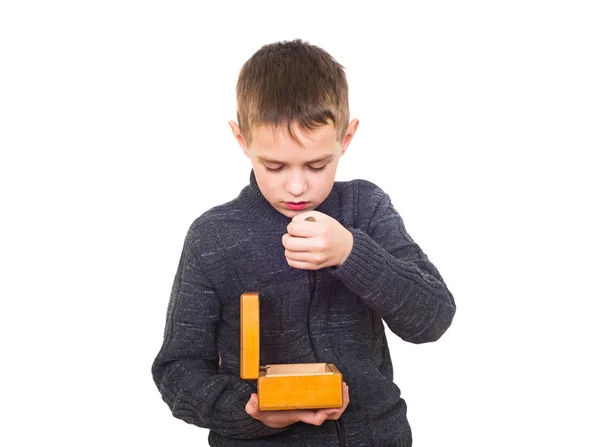 Close up portrait of boy counting money — Stock Photo, Image