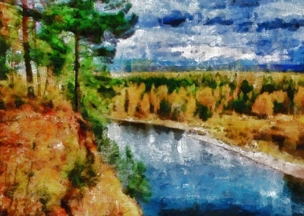 Digital structure of painting. Autumn lake — Stock Photo, Image