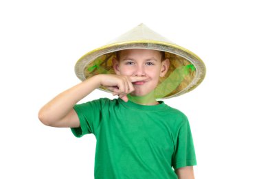 Boy in asian hat clipart