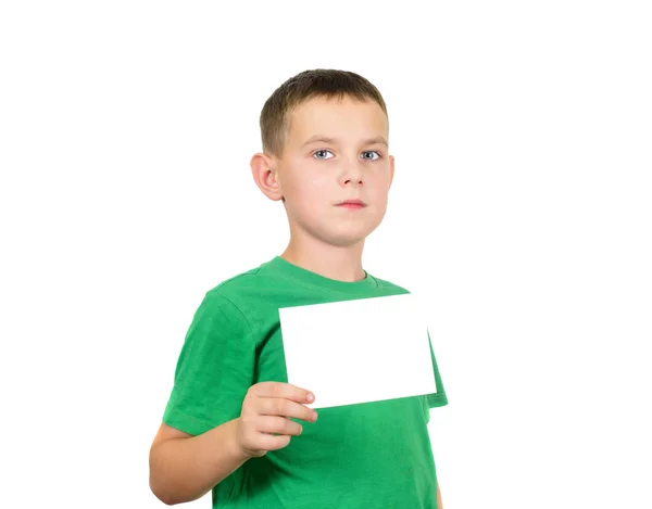 Chłopiec wyświetlone afisz zarządu — Zdjęcie stockowe