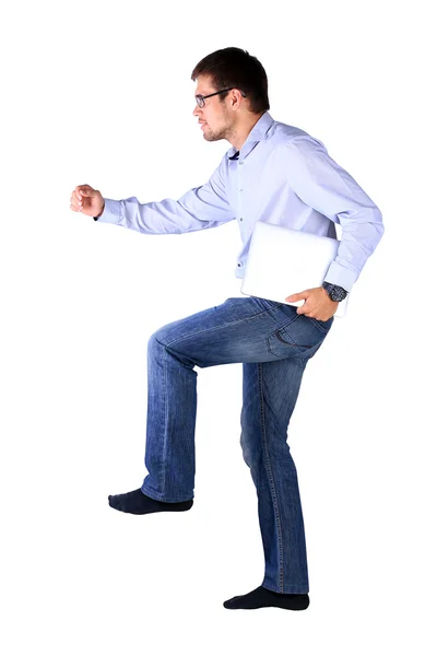 Young student going up by the stairs — Stock Photo, Image