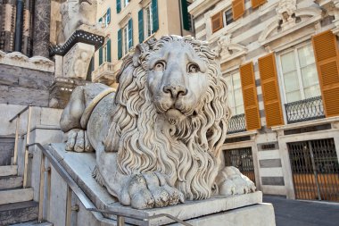 Lion sculpture in Genoa Cathedral of Saint Lawrence clipart