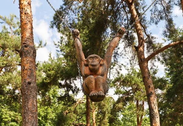 Wooden monkey sculpture in Dmitrov, Russia
