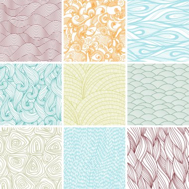 Set of nine colored wavy curly seamless textures