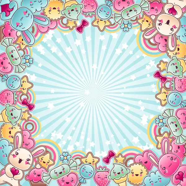 Cute child background with kawaii doodles. Stock Vector