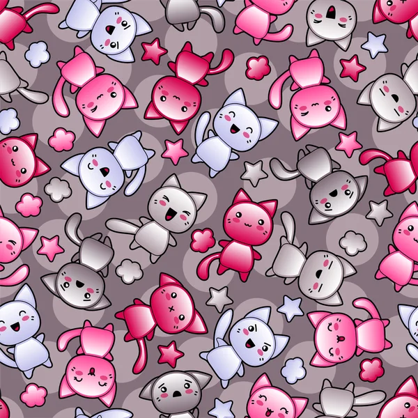 Seamless pattern with cute kawaii doodle cats. — Stock Vector ...