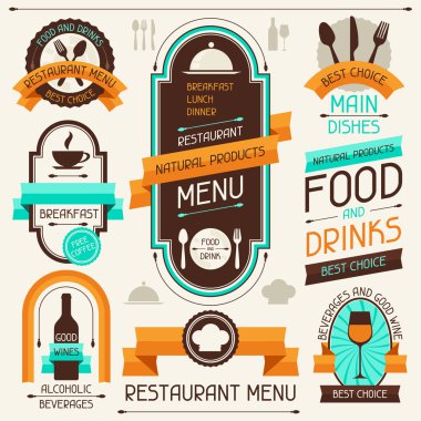 Restaurant menu, banners and ribbons, design elements.