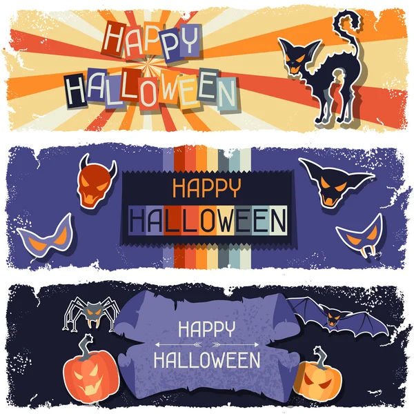 Happy Halloween grungy retro horizontal banners.