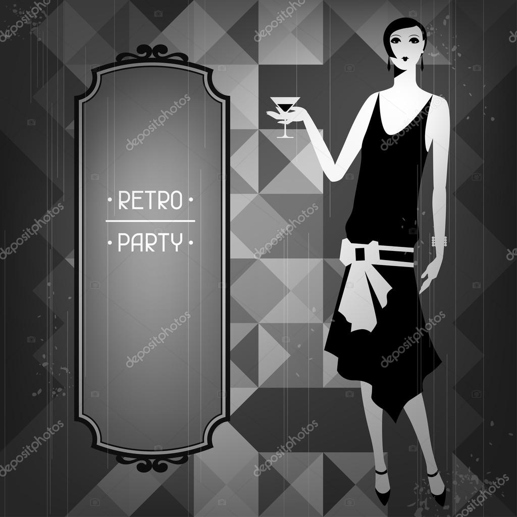 Retro party background with beautiful girl of 1920s style. Stock Vector
