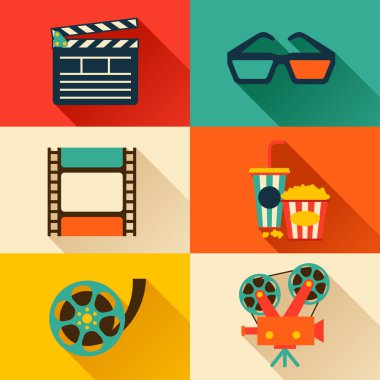 Set of movie design elements in flat style.