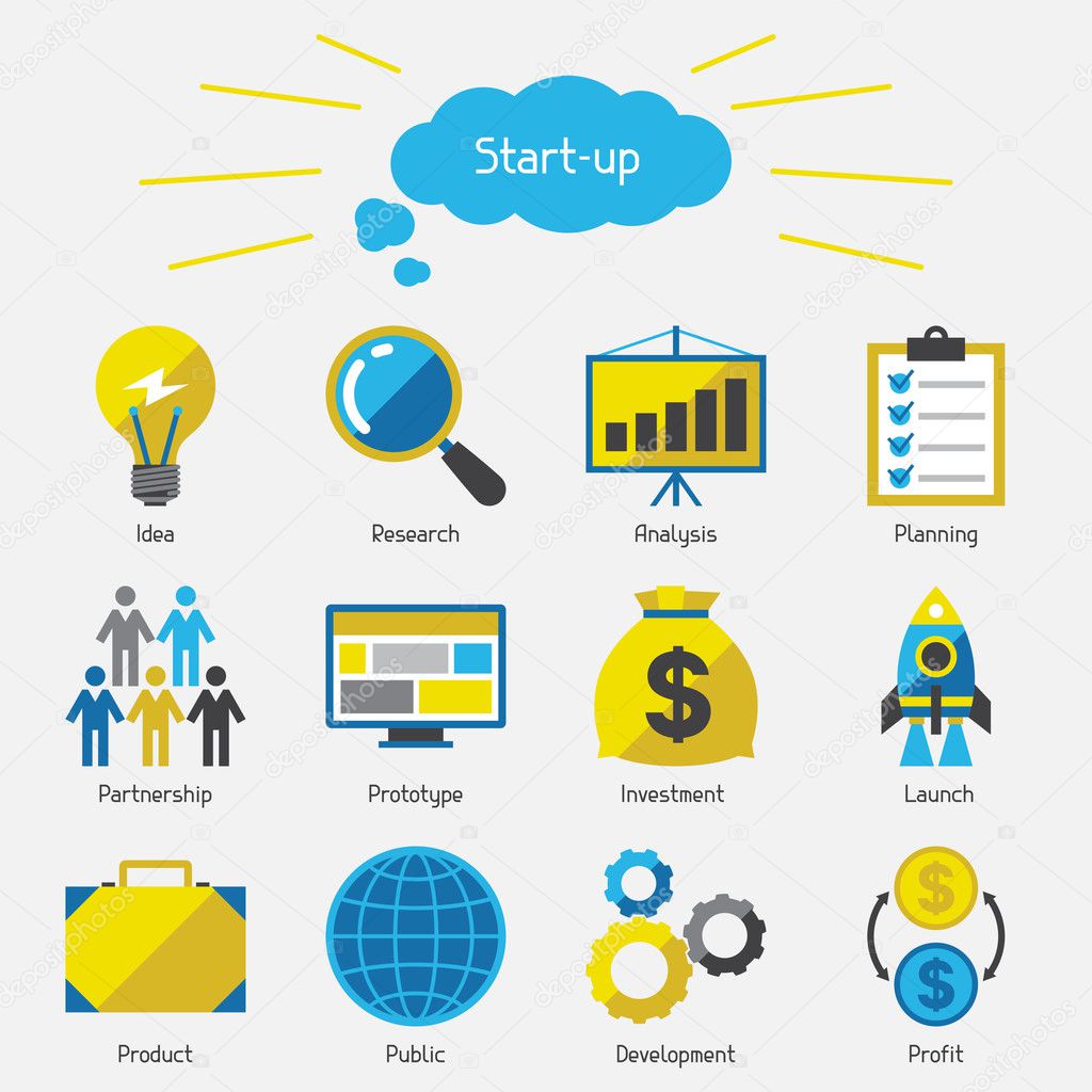 Start-up icon set in flat design style. Stock Vector Image by