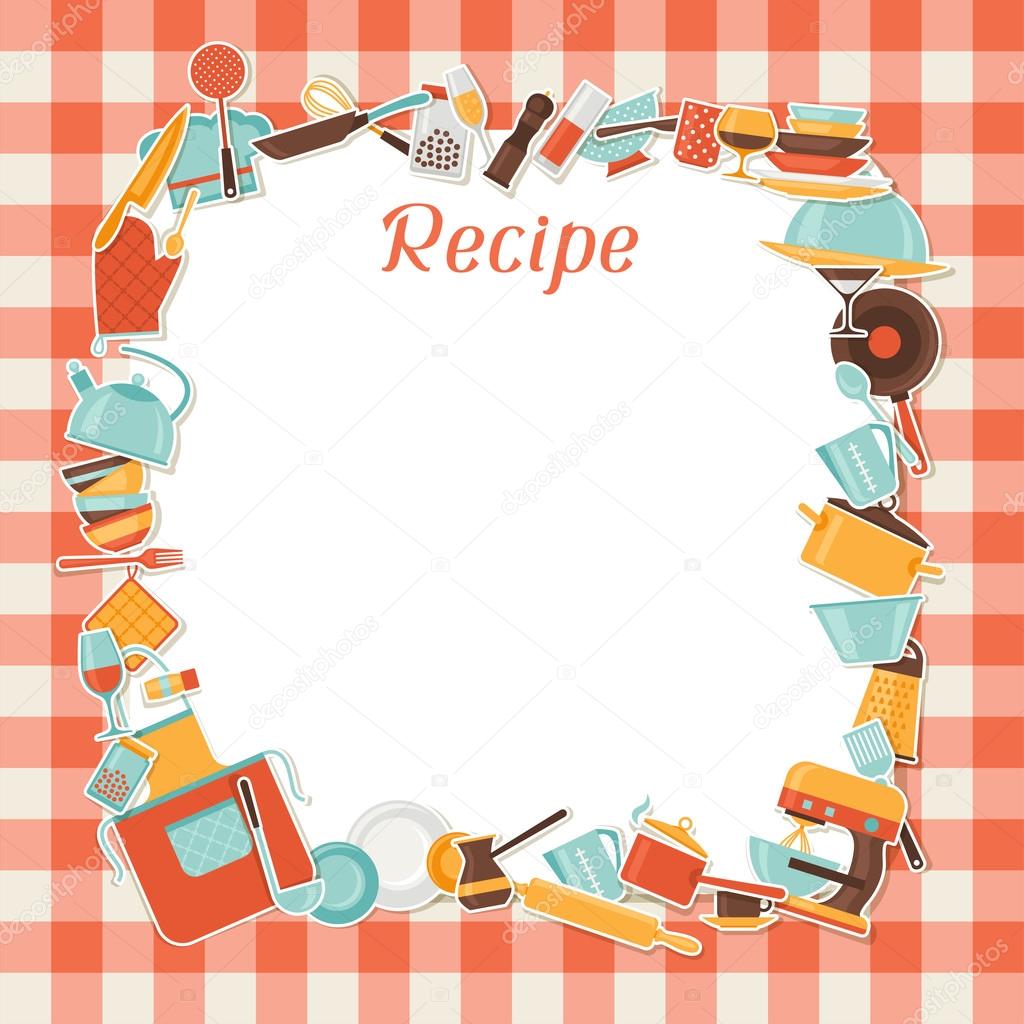 Restaurant Kitchen Illustration recipe background with kitchen and restaurant utensils. — stock Restaurant Kitchen Illustration recipe background with kitchen and restaurant utensils. — stock