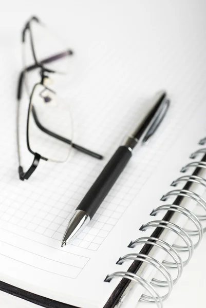 Caneta e caderno em espiral — Fotografia de Stock