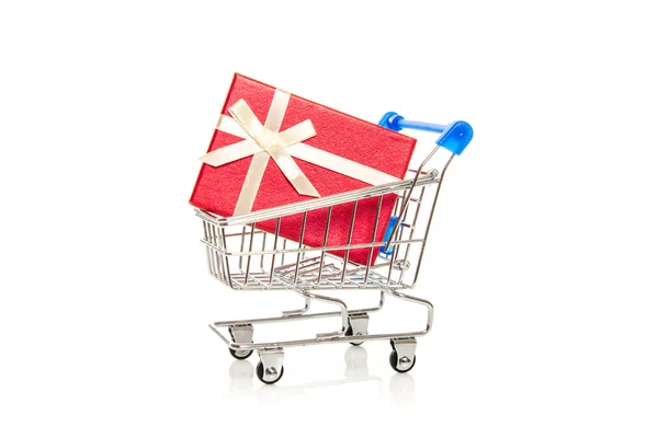 Shopping Cart and gift box — Stock Photo, Image