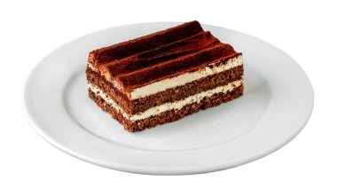 Beyaz arka planda İtalyan tatlı tiramisusu.