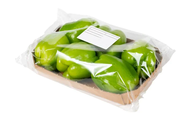 Freshly Harvested Green Peppers Packaged Sale Market — Stock Photo, Image