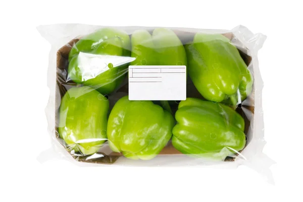 Freshly Harvested Green Peppers Packaged Sale Market — Stock Photo, Image