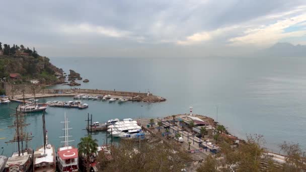 Antalya Turkey Marina Old Town Kaleici View Cloudy Day — Stock Video