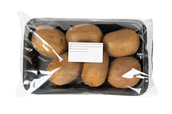 Packad Och Märkt Kiwi Isolerad Vit Bakgrund — Stockfoto