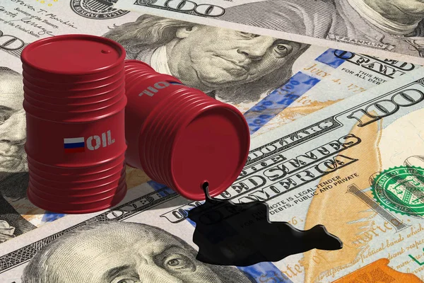 俄罗斯石油以美元计从石油桶中溢出 — 图库照片