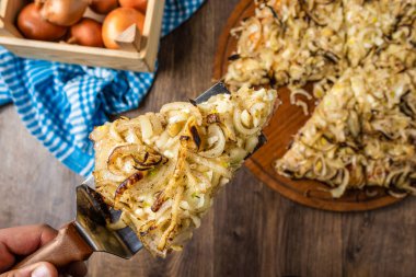 Taş zeminde çeşitli el yapımı Arjantin pizzası.