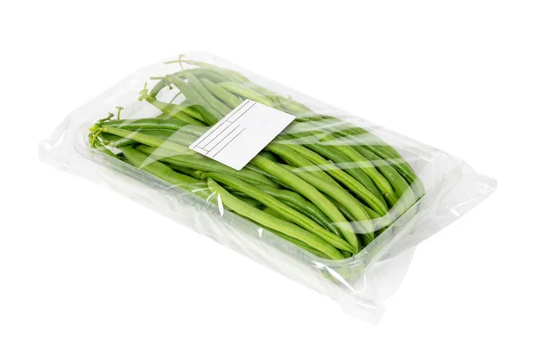 Fresh Harvest French Beans Packaged Labeled White Background — ストック写真