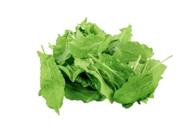 İzole edilmiş beyaz arka planda taze toplanmış yeşil kuş sürüsü.