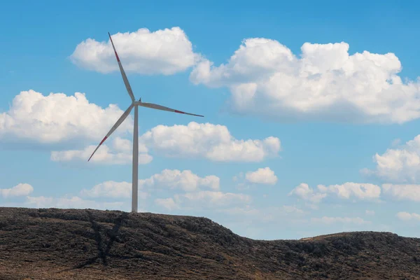 日落时可再生能源风力发电机组 — 图库照片