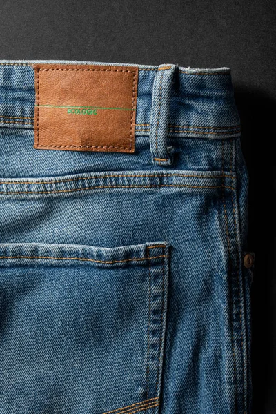 Ecological Blue Jeans Dark Background Eco Friendly Clothing Concept —  Fotos de Stock