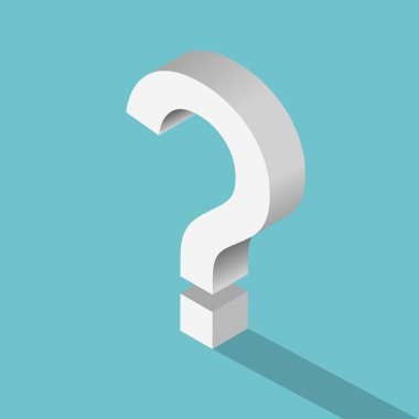 Turkuaz mavisi üzerinde uzun gölgesi olan beyaz bir soru işareti. Destek, problem, kararsızlık, yardım