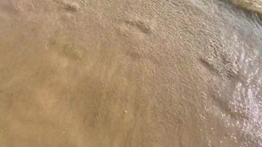 Small wave hitting the beach on a sunny day. Empty text space