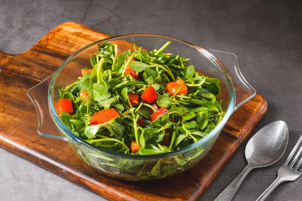 Purslane Salad Tomatoes Glass Bowl Healthy Eating Concept — Stockfoto