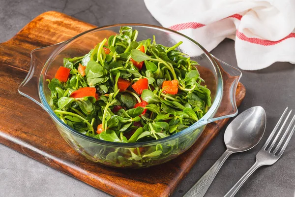 Purslane Salad Tomatoes Glass Bowl Healthy Eating Concept — Stockfoto
