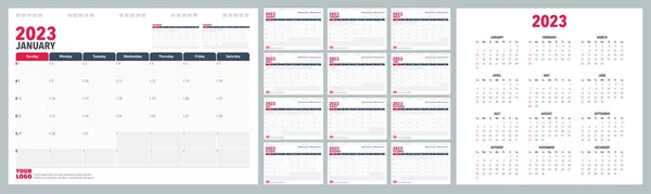 Calendar Planner 2023 English Language Week Start Sundey Corporate Design — Stock Vector