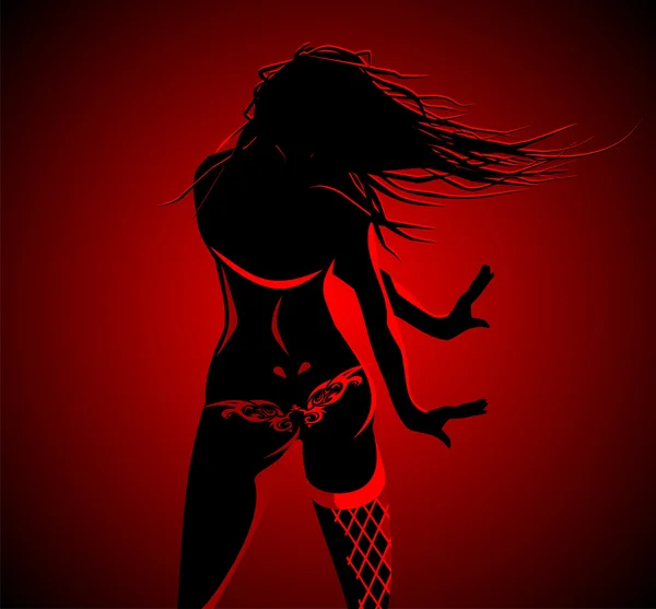 Dancing girl in red light — Stock Vector