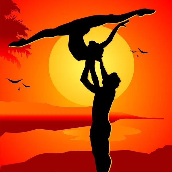 Прекрасная пара на закате в страстном танце — стоковый вектор