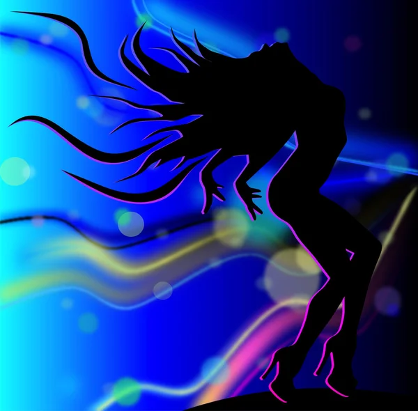 Танцующая девушка в синем свете — стоковый вектор