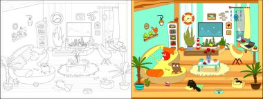 Konforlu ev dizisi. Boyama kitabı için Vektör illüstrasyonları.