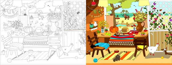 Acogedora Serie Casas Ilustración Vectorial Para Libro Para Colorear — Vector de stock