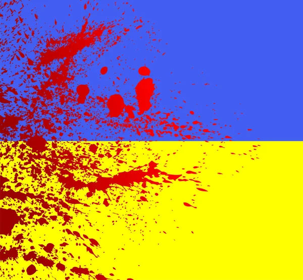 Abstract Ukrainian Flag Splatters Blood Symbol Russian Agression Ukrainians War — Stock Vector