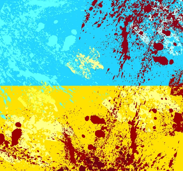Αφηρημένη Ουκρανική Σημαία Πιτσιλιές Αίματος Σύμβολο Της Ρωσικής Επίθεσης Εναντίον — Διανυσματικό Αρχείο