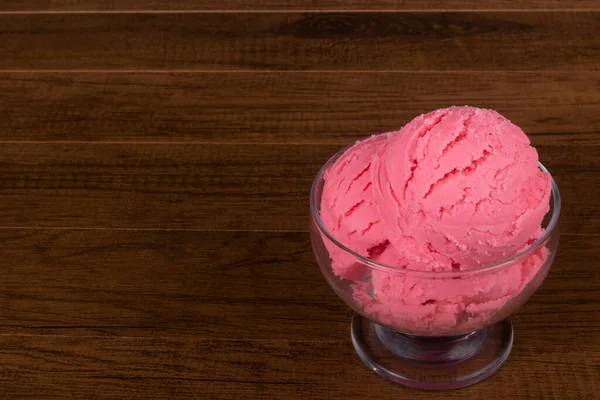 Strawberry Flavored Ice Cream Served Glass Bowl Empty Space Left — Stock Photo, Image