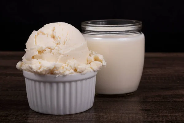 Ball Cream Flavored Ice Cream Served White Port Glass Milk — Foto Stock
