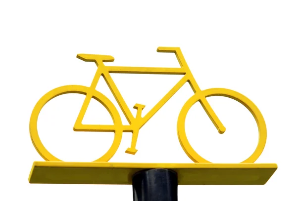 Gelbes Fahrrad auf schwarzem Pfosten — Stockfoto
