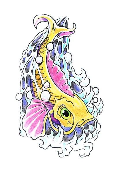 손 koi 잉어의 그리기 — 스톡 사진
